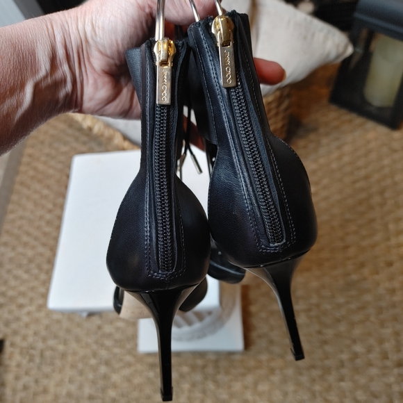 Jimmy Choo Mahine Lace-Up T-Strap Sandal, Black EU 37.5/US 7.5 - Picture 12 of 16